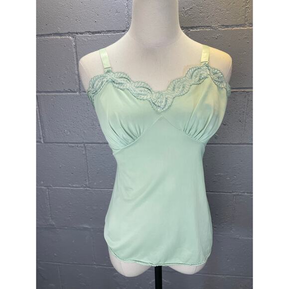 Vintage Nylon Camisole Lace Trim Small Hand Dyed Upcycled Lime Cream - Picture 3 of 8